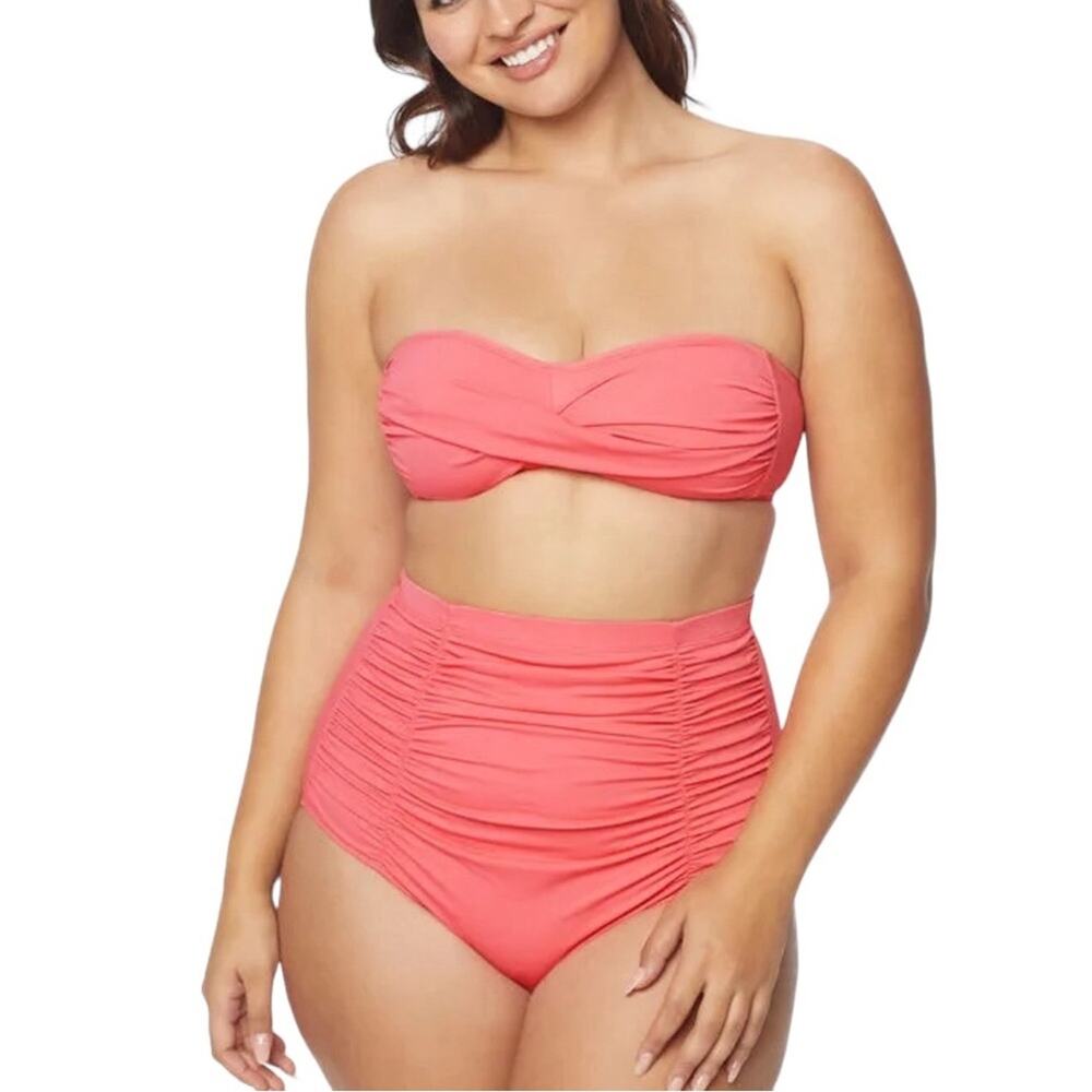 NWT RUBY RIBBON Women's Coral Riviera Two Piece Bikini Ruched Bottom Padded Top